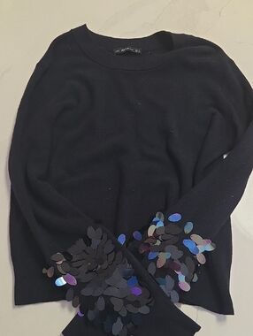 Zara Black Sweater with Iridescent Sequin Cuffs